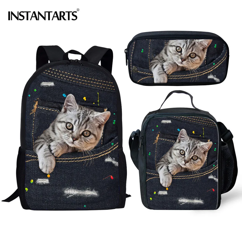 INSTANTARTS Kids Backpack Cute Denim Cat Printing Schoolbag for Teenage Girl Boy Kitty Cat Daily Backpacks Children Colllege Bag
INSTANTARTS Kids Backpack Cute Denim Cat Printing Schoolbag for Teenage Girl Boy Kitty Cat Daily Backpacks Children Colllege Bag