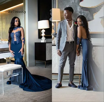Fashion African Evening Dress Blue Backless Evening Dresses With Sleeves Elegant Appliques Mermaid Prom Gown For Black Girls
Fashion African Evening Dress Blue Backless Evening Dresses With Sleeves Elegant Appliques Mermaid Prom Gown For Black Girls