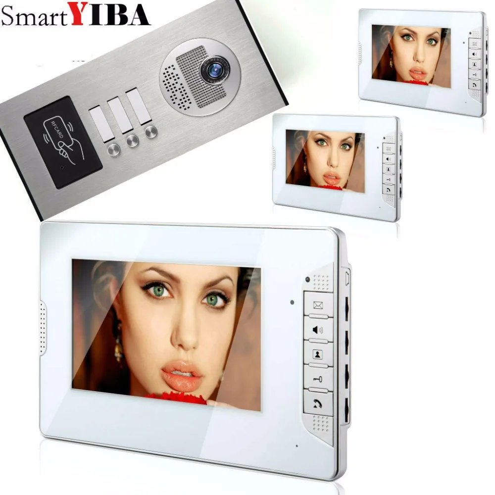 

SmartYIBA 7"RFID 3 Units House Apartment Video Intercom Interphone Kit IR Night Vision Camera Door Phone Doorbell System