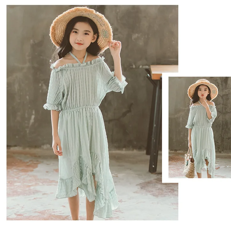 asymmetrical ruffles solid princess dresses girls baby kids chiffon dress short sleeve party dresses for big girls fashion 2018 (17)