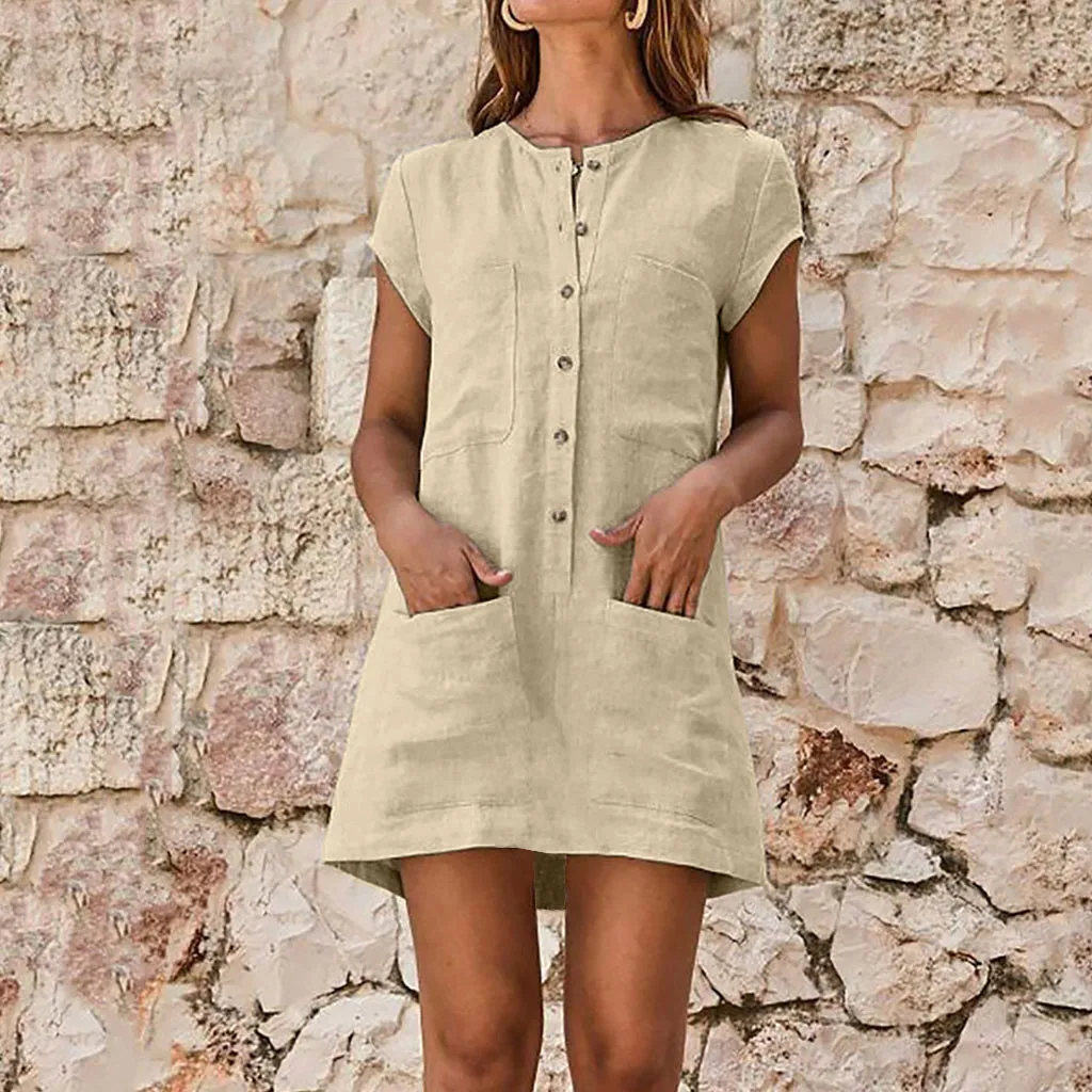 Women Summer Dress Solid color Casual plus size dress vestidos Summer Casual Button Pocket Short Sleeve Mini Dress MMM
Women Summer Dress Solid color Casual plus size dress vestidos Summer Casual Button Pocket Short Sleeve Mini Dress MMM