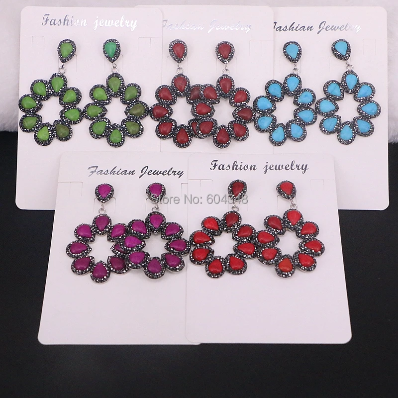 5Pairs Zyunz Big dangle earrings mix color howlite stone charm earrings flower earrings gems stone jewelry
5Pairs Zyunz Big dangle earrings mix color howlite stone charm earrings flower earrings gems stone jewelry
