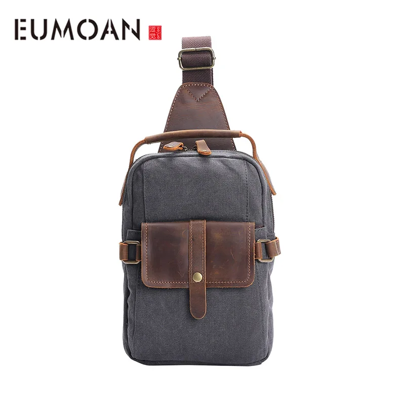 EUMOAN Men's canvas with cowhide breast bag, casual youth shoulder bag, vintage men's bag
EUMOAN Men's canvas with cowhide breast bag, casual youth shoulder bag, vintage men's bag