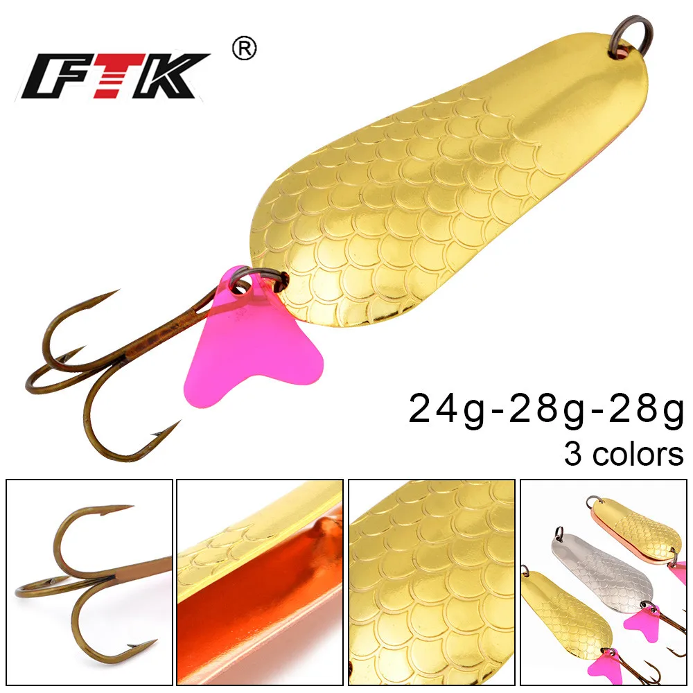 

FTK 1PC 24G 28G Metal Fishing Lure Spoon With Treble Hook Bass CrankBait Spoon Crank Bait Pesca Tackle