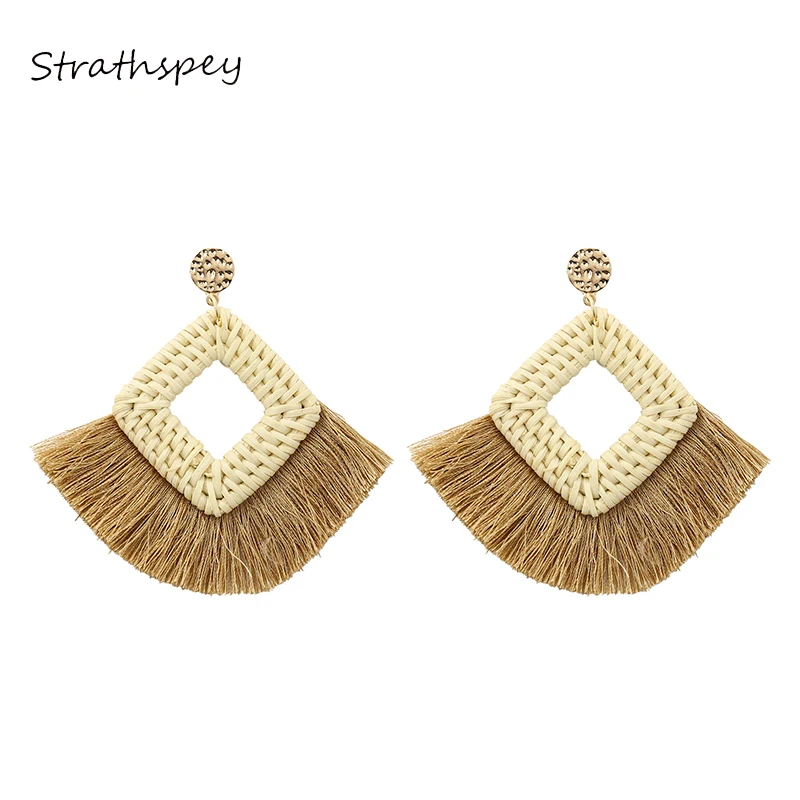 STRATHSPEY Ethnic Handmade Geometry Square Straw Tassel Earrings Boho Vintage Woven Rattan Hoop Fringe Drop Earring Jewelry
STRATHSPEY Ethnic Handmade Geometry Square Straw Tassel Earrings Boho Vintage Woven Rattan Hoop Fringe Drop Earring Jewelry