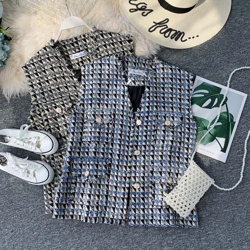 

NiceMix Loose Plaid Vest vest Women Spring and Autumn 2019 New Small Fragrance Joker vest outside wearing vest sleeveless jacket