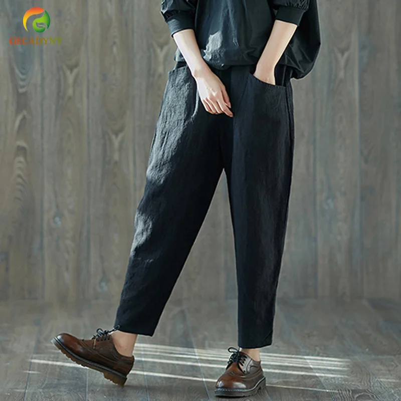 New 2019 Spring Autumn Large Size Women Loose Harem Pants Solid Colors Elastic Waist Linen Cotton Casual Trousers For Female
New 2019 Spring Autumn Large Size Women Loose Harem Pants Solid Colors Elastic Waist Linen Cotton Casual Trousers For Female