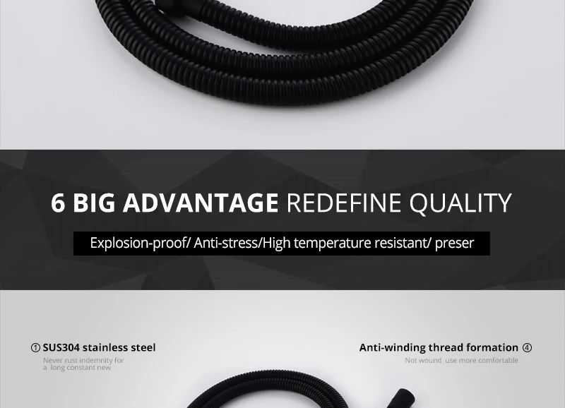 hm Plumbing Hoses Black Shower Hose 1.5m Plumbing Hose Bath Products Bathroom Accessories SUS304 Black Shower Tubing Hoses (2)