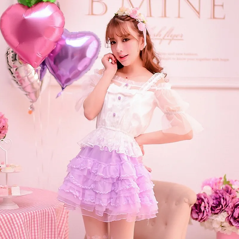 Princess sweet lolita shirt Candy rain summer fairy princess Dew shoulder Net yarn patchwork lace short sleeves blouse C15AB5676
Princess sweet lolita shirt Candy rain summer fairy princess Dew shoulder Net yarn patchwork lace short sleeves blouse C15AB5676
