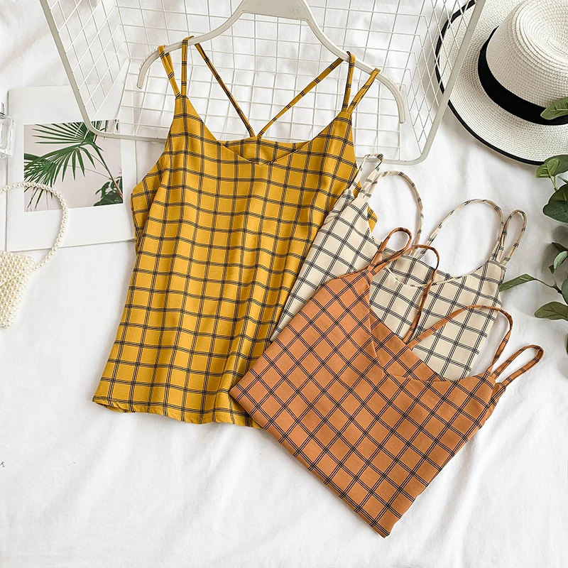 2019 New Women's Tops In Summer Spaghetti Strap Top Plaid White Black Red Crop Tops Sweet Vintage Fashion Clothing Female
2019 New Women's Tops In Summer Spaghetti Strap Top Plaid White Black Red Crop Tops Sweet Vintage Fashion Clothing Female