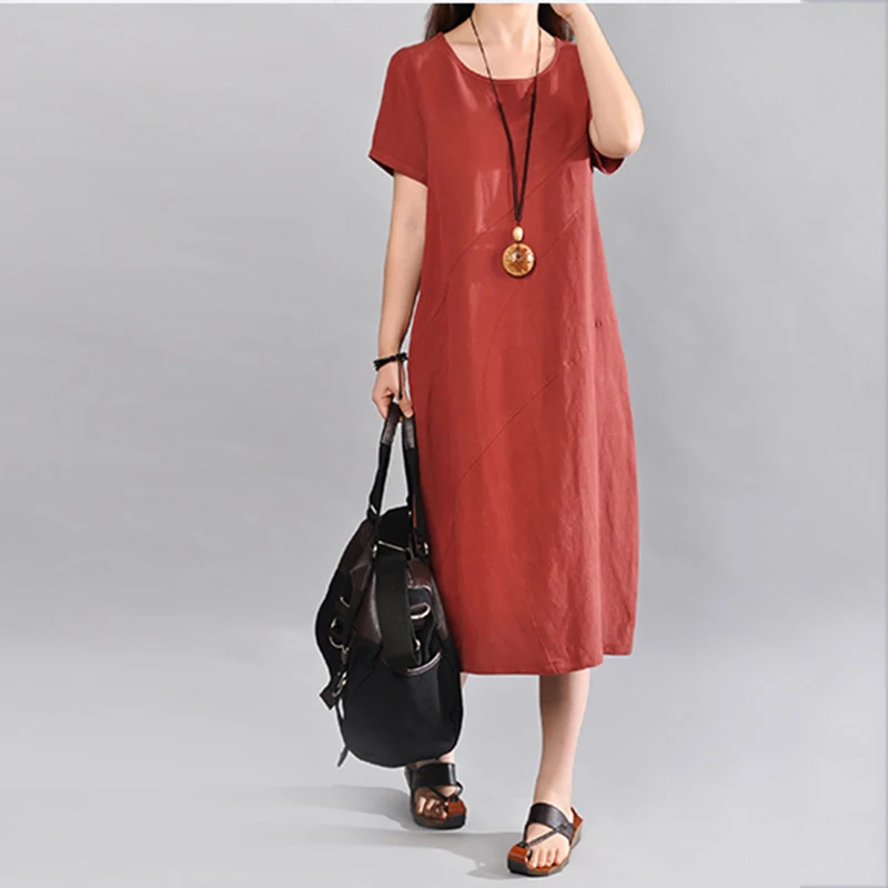 Summer Dress 2018 Fashion New Large size Mid long Dress Loose was thin Solid color Short-sleeved Cotton Linen Dress Female ly368
Summer Dress 2018 Fashion New Large size Mid long Dress Loose was thin Solid color Short-sleeved Cotton Linen Dress Female ly368