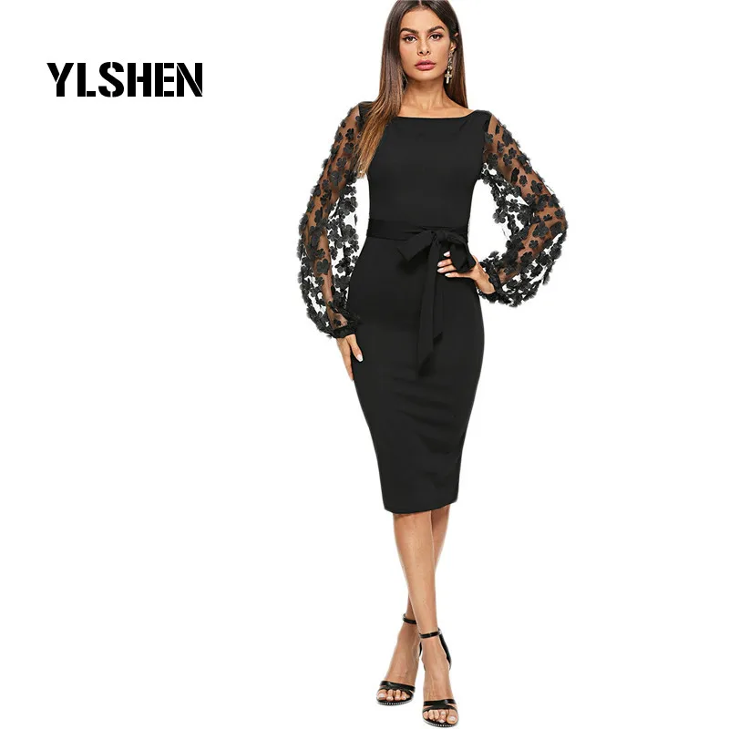 Black Bodycon Summer Dress Women Party Elegant Flower Applique Contrast Mesh Sleeve Form Fitting Belted Dresses Robe Femme 2019
Black Bodycon Summer Dress Women Party Elegant Flower Applique Contrast Mesh Sleeve Form Fitting Belted Dresses Robe Femme 2019