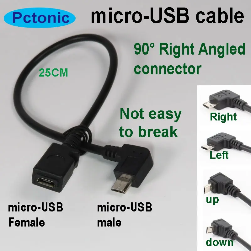PCTONIC Micro-USB Удлинительный адаптер кабель 90 градусов прямоугольный разъем согнутый