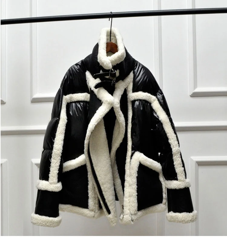 genuine leather and fur duck down coat silver (15)