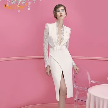2019 spring new women's dress sexy white lace deep V-neck long-sleeved dress Vestidos professional office celebrity party dress
2019 spring new women's dress sexy white lace deep V-neck long-sleeved dress Vestidos professional office celebrity party dress