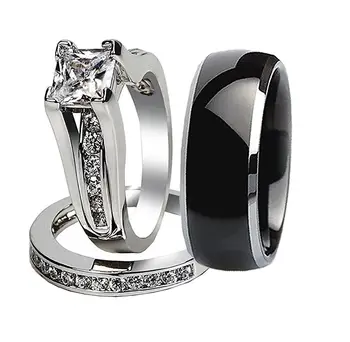 New Arrival Luxury Jewelry 10KT White Gold Filled Princess Cut 5A CZ Zirconia Women Men Stainless Steel Wedding Couple Ring Set
New Arrival Luxury Jewelry 10KT White Gold Filled Princess Cut 5A CZ Zirconia Women Men Stainless Steel Wedding Couple Ring Set