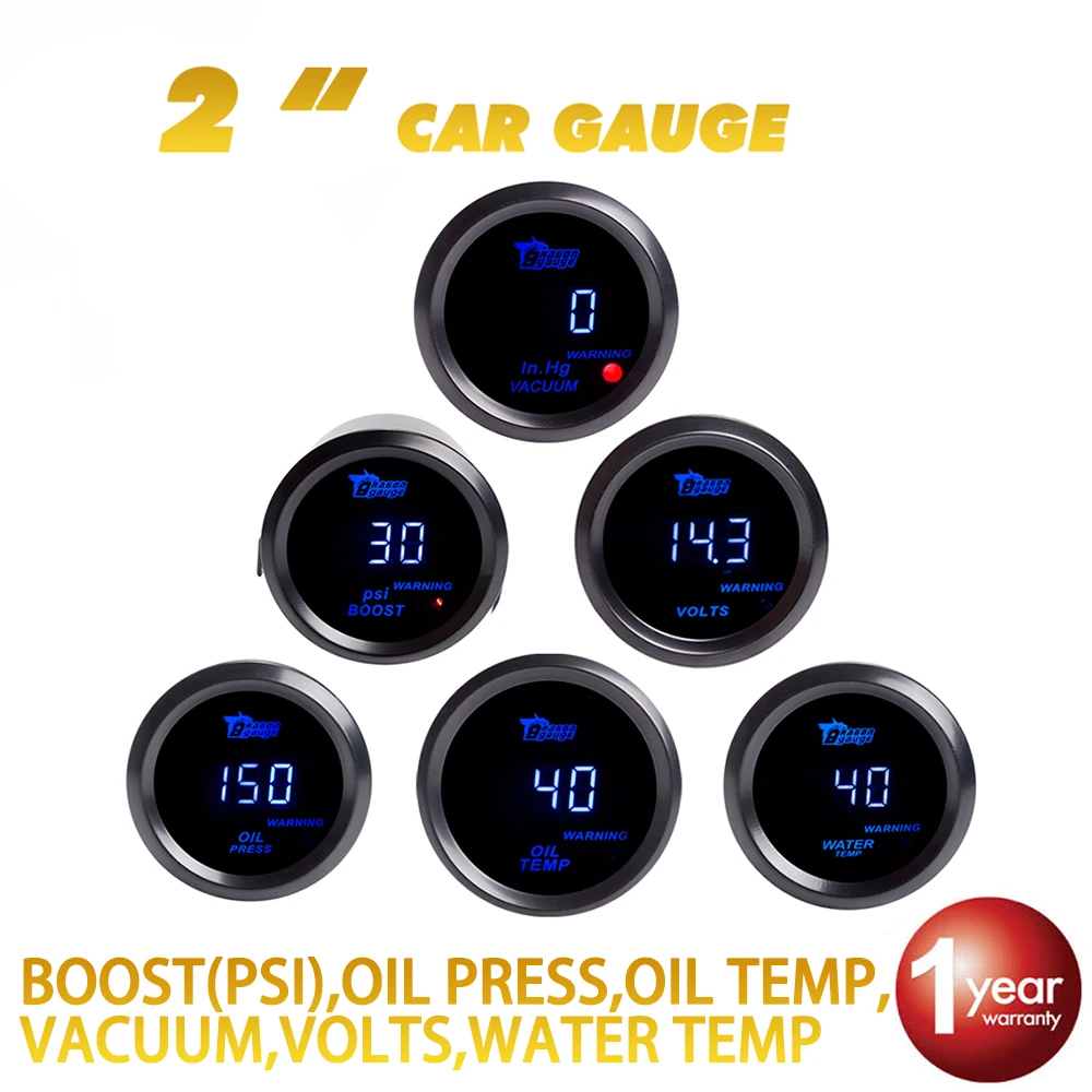 DRAGON GAUGE 2" 52mm Boost Vacuum Water Oil Temperature Oil Press Volts Gauge Blue LED Black Shell Digital Display 12V Car
DRAGON GAUGE 2" 52mm Boost Vacuum Water Oil Temperature Oil Press Volts Gauge Blue LED Black Shell Digital Display 12V Car