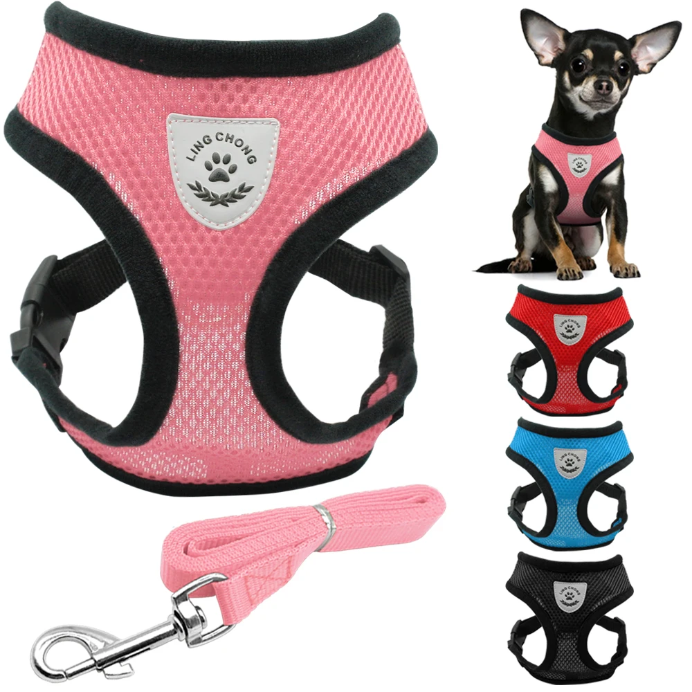 Image New Soft Breathable Air Nylon Mesh Puppy Dog Pet Cat Harness and Leash Set