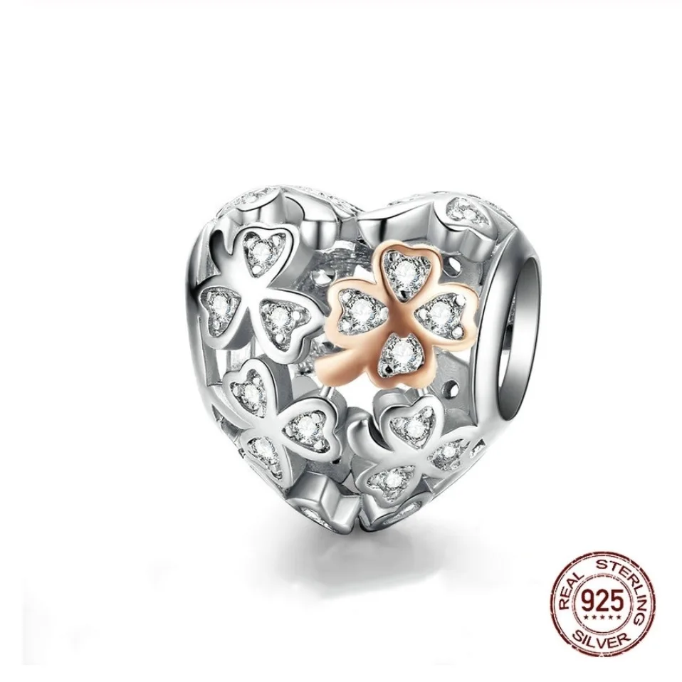 925 Sterling Silver Beads Lucky Clover Heart Shape Charms Rose Gold Color fit Original Pandora Bracelets Women DIY Jewelry
925 Sterling Silver Beads Lucky Clover Heart Shape Charms Rose Gold Color fit Original Pandora Bracelets Women DIY Jewelry