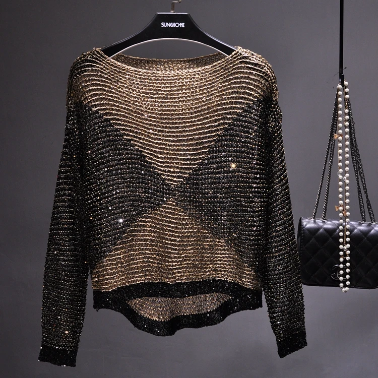 Women Sequined Spring Knit Tops Long Batwing Sleeve Big O-neck Tees Sequined Bling Loose Pullover Knitted T-shirt Lady
Women Sequined Spring Knit Tops Long Batwing Sleeve Big O-neck Tees Sequined Bling Loose Pullover Knitted T-shirt Lady