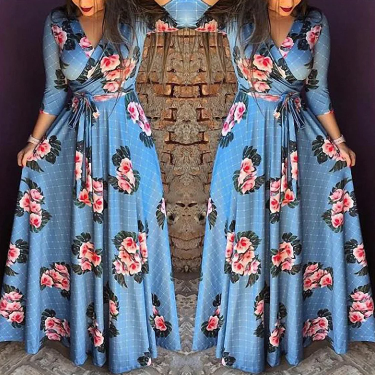 Fashion Dresses Women 2018 Bohemian Vintage Prairie Chic Rose Print Blue One Piece Sexy Long Plaid V-neck Dress Autumn Winter
Fashion Dresses Women 2018 Bohemian Vintage Prairie Chic Rose Print Blue One Piece Sexy Long Plaid V-neck Dress Autumn Winter