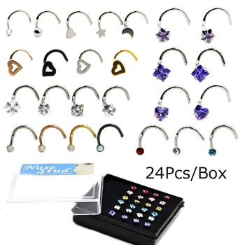 Showlove-24Pcs/Box Surgical Steel Opal Zircon Different Designs Nose Bone Ring Nose Screw Ring Nose Stud Body Piercing Jewelry
Showlove-24Pcs/Box Surgical Steel Opal Zircon Different Designs Nose Bone Ring Nose Screw Ring Nose Stud Body Piercing Jewelry