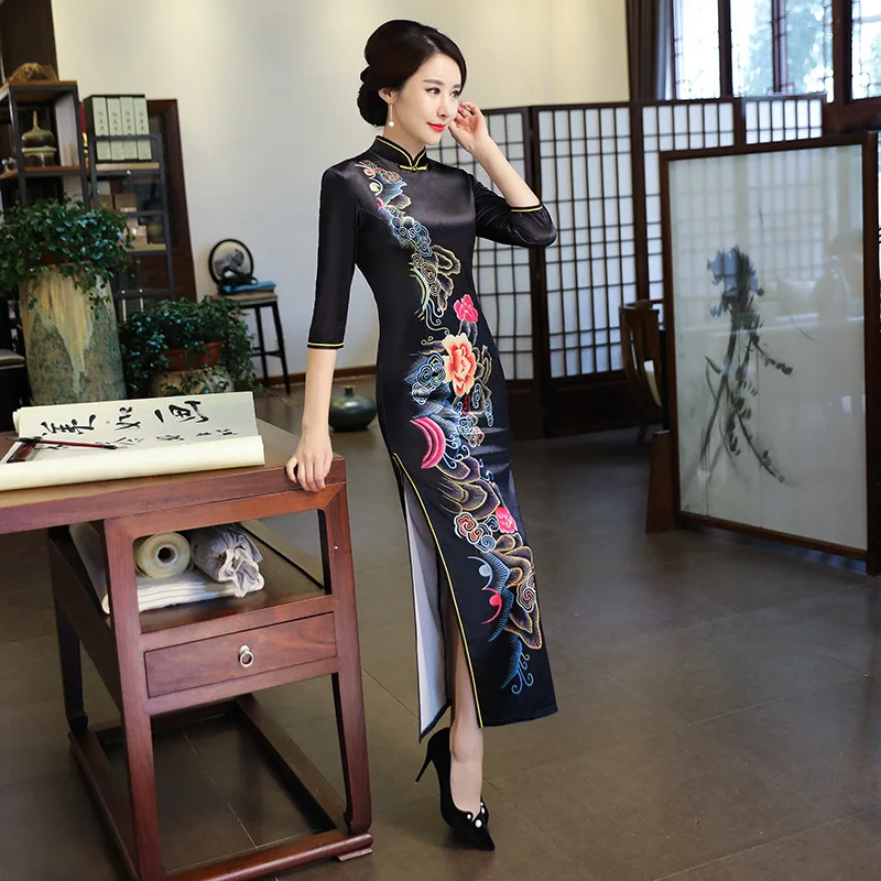 2019 Fashion Long Cheongsam Chinese style Mandarin Collar Dress Womens Spring Velour Qipao Slim Party Dresses Vestido S of 3XL
2019 Fashion Long Cheongsam Chinese style Mandarin Collar Dress Womens Spring Velour Qipao Slim Party Dresses Vestido S of 3XL