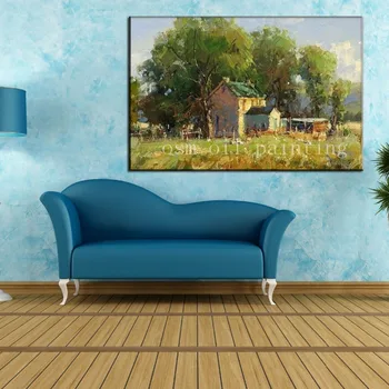 수제 현대 추상 농장 집 공예 그림 손으로 그린 좋은 벽 예술 시골 풍경 나이프 유화 캔버스에