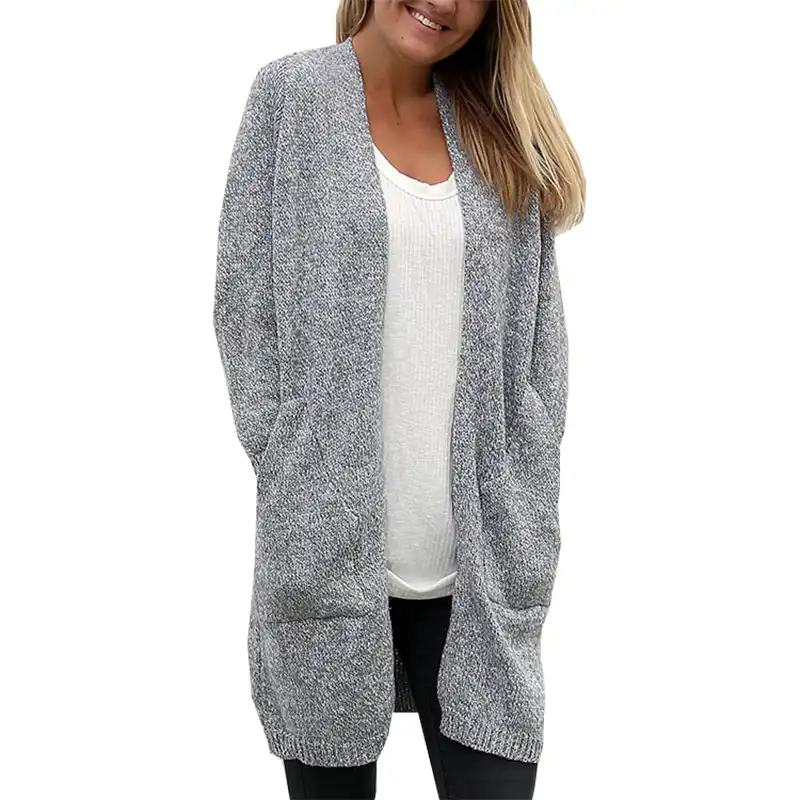 2019 Long Loose Cardigan Large Pocket Knitted Sweater Women Autumn And Winter European And American Sweaters Vestidos MMY69188