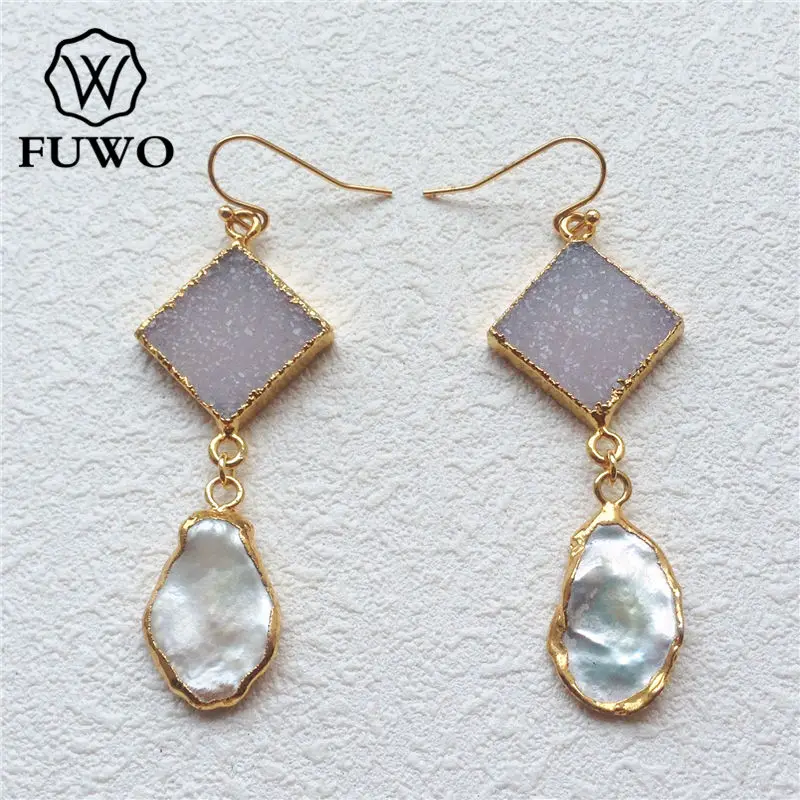 FUWO Fashion Druzy Pearl Earrings With 24K Gold Filled Raw Freshwater Pearls Stone Drop Earrings Bohemia Jewelry Wholesale ER519
FUWO Fashion Druzy Pearl Earrings With 24K Gold Filled Raw Freshwater Pearls Stone Drop Earrings Bohemia Jewelry Wholesale ER519