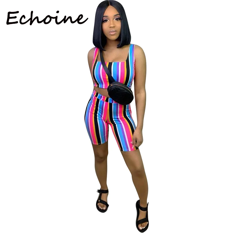 Echoine Colorful Stripes 2 Pieces Set Sleeveless Crop Top + Short Pants High Elasticity 2019 New Casual Women Two Piece Outfits
Echoine Colorful Stripes 2 Pieces Set Sleeveless Crop Top + Short Pants High Elasticity 2019 New Casual Women Two Piece Outfits