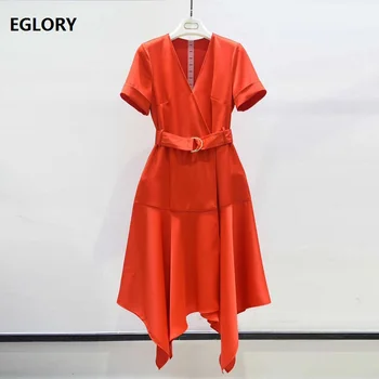 High Quality Brand Office Dress 2019 Summer Style Women V-Neck Ring Belt Patchwork Short Sleeve Mid-Calf Asymmetrical Dress Blue
High Quality Brand Office Dress 2019 Summer Style Women V-Neck Ring Belt Patchwork Short Sleeve Mid-Calf Asymmetrical Dress Blue