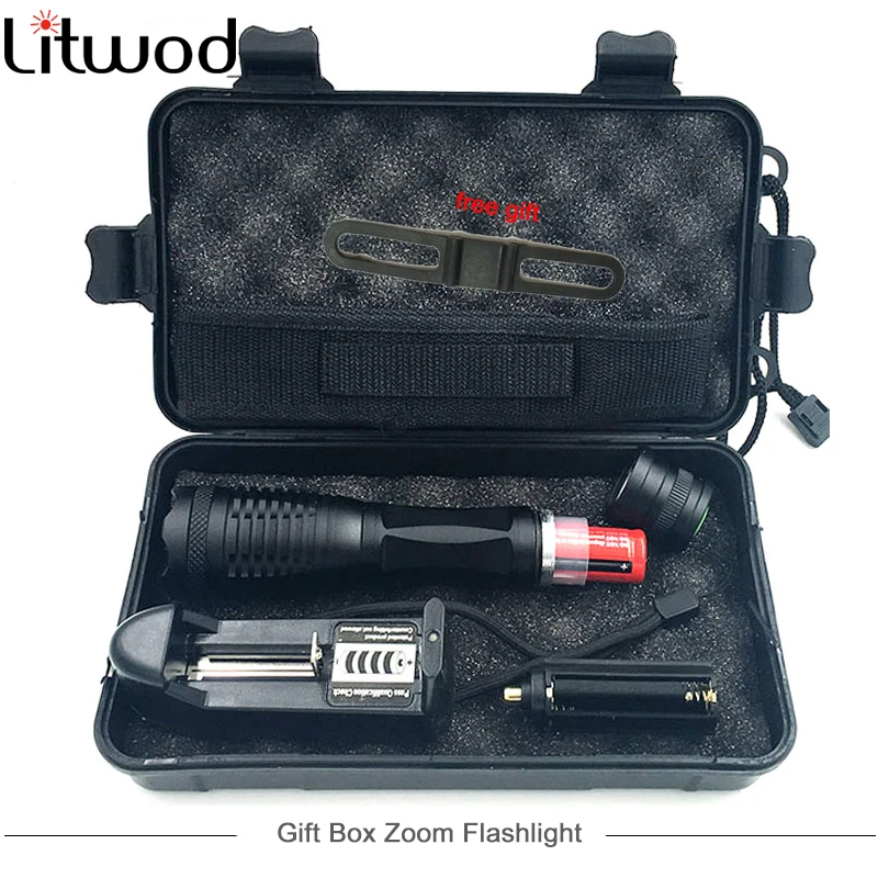 

Z38 Lanterna Led CREE XM-T6 Tactical Flashlight 10000 Lumens LED Torch Zoomable LED Light+18650 battery+charger+holster+Free box
