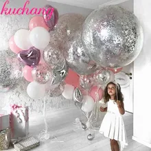 Globo de confeti de plata de 36 pulgadas globo de látex blanco rosado tema romántico de plata boda fiesta de cumpleaños decoración princes baby sho(China)
