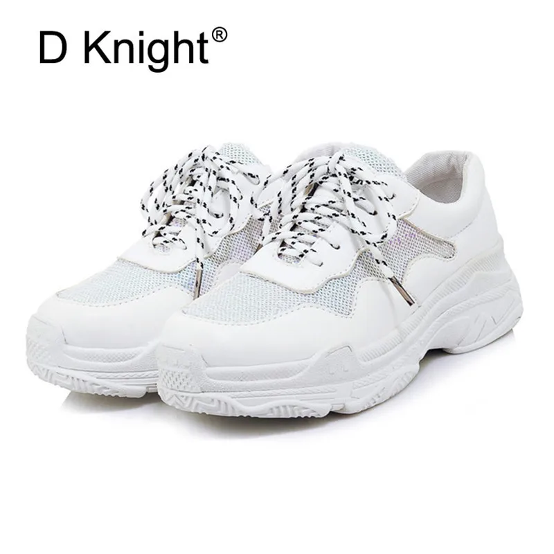 Brand 2018 Lady Platform Shoes Lace Up Black White Sneakers Women Winter Mesh Shoes For Women Flats Creepers Short Plush Inside (9)