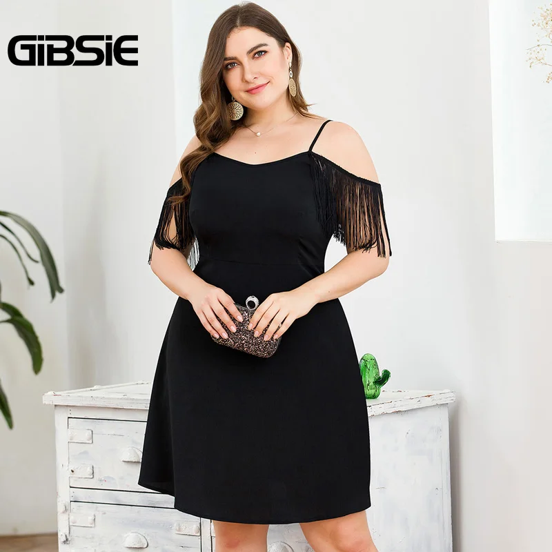 GIBSIE Plus Size Women Black Elegant Party Knee Length Dresses Summer Office Lady V-Neck Tassel Shoulder Cami A-Line Dress
GIBSIE Plus Size Women Black Elegant Party Knee Length Dresses Summer Office Lady V-Neck Tassel Shoulder Cami A-Line Dress