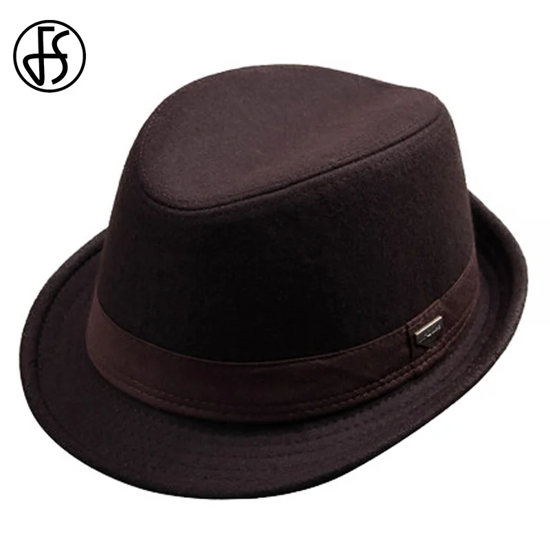 

FS Vintage Black Mens Hats Fedoras Felt Wide Brim Trilby Wool Hat Gentleman Panama Jazz Hats Gangster Caps Fedora Chapeau Homme