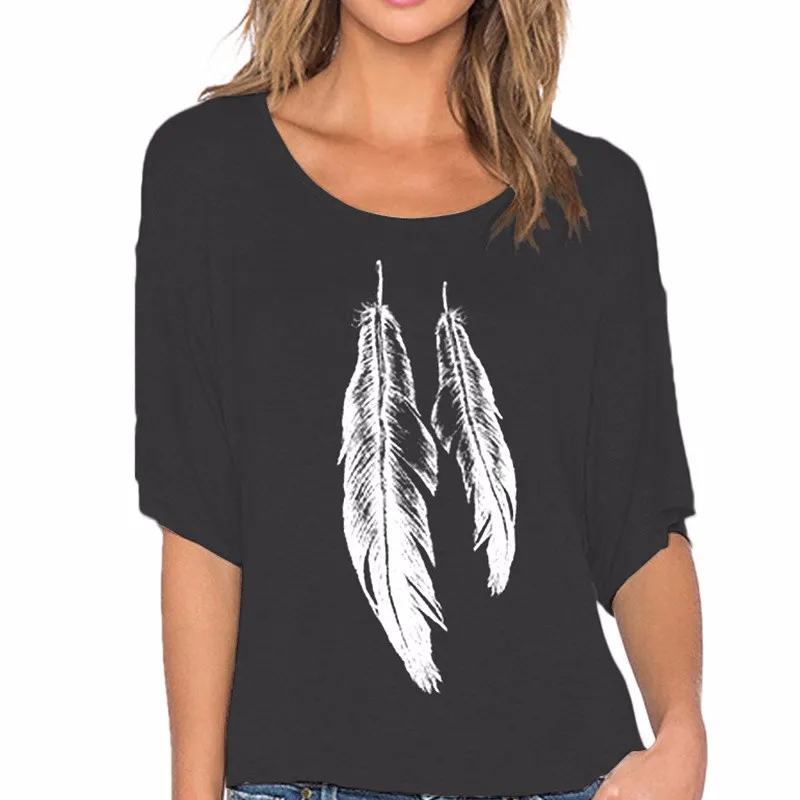 European-street-Style-gray-plumage-print-Lady-Tops-off-shoulder-loose-Fashion-wild-female-short-sleeved