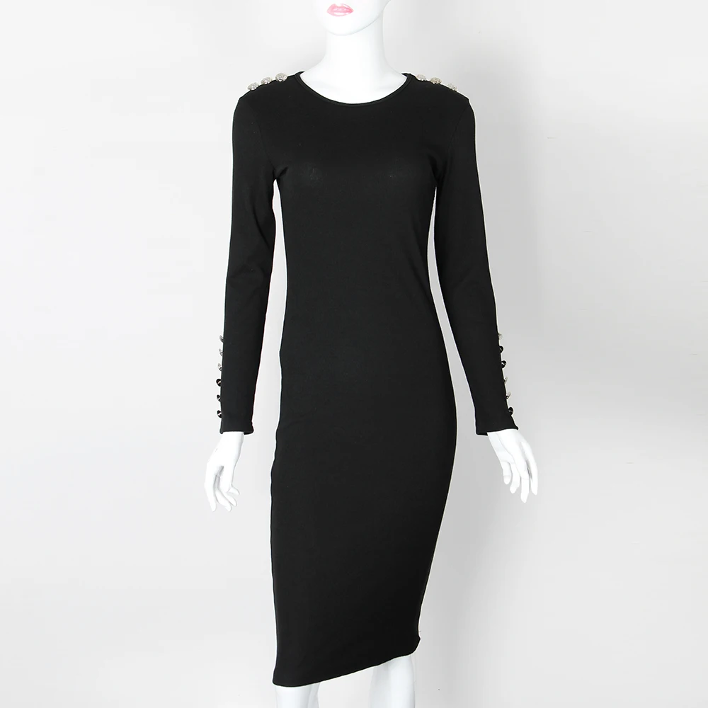 black Long Sleeve Knitted Bodycon Midi Dress 