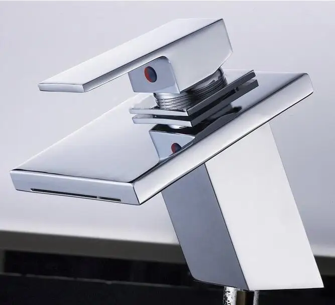 

FREE SHIPPING Contemporary Chrome Plated Copper Basin Waterfall Faucet Wash Mixer tap Single handle Single Hole 308