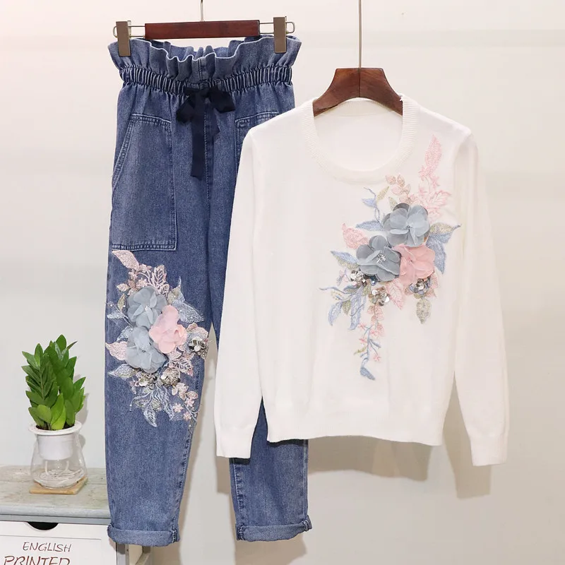 Amolapha Women 3D Flower Embroidery Knitted Sweaters +Drawstring Jeans 2 Pieces Set Knit Top Denim Pants 2PCS Clothing Set
Amolapha Women 3D Flower Embroidery Knitted Sweaters +Drawstring Jeans 2 Pieces Set Knit Top Denim Pants 2PCS Clothing Set