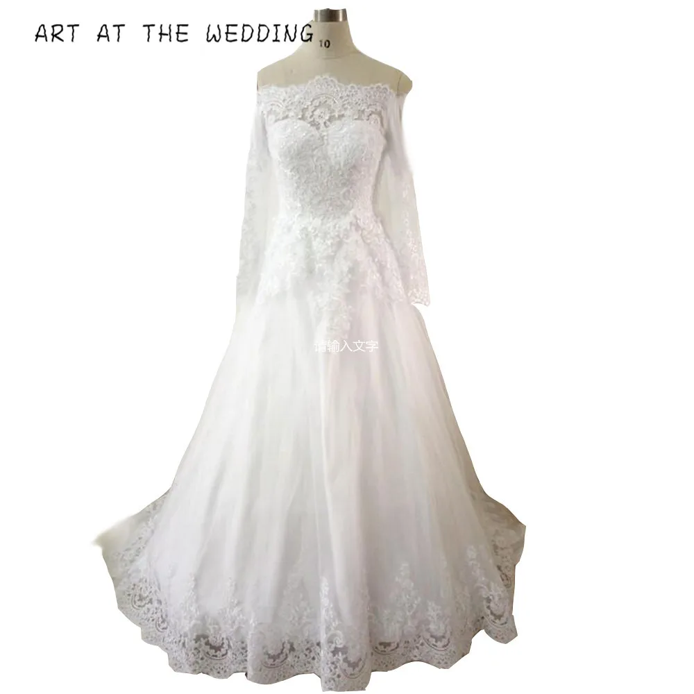ART AT THE WEDDING 2019 New Style Boat Neck Court Train A-Line Long Sleeve Lace Wedding Dresses Muslim Bride Dresses
ART AT THE WEDDING 2019 New Style Boat Neck Court Train A-Line Long Sleeve Lace Wedding Dresses Muslim Bride Dresses