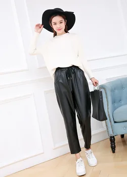 2017 female fashion casual loose baggy pants pants nine winter slim Haren straight Pu pants 
2017 female fashion casual loose baggy pants pants nine winter slim Haren straight Pu pants