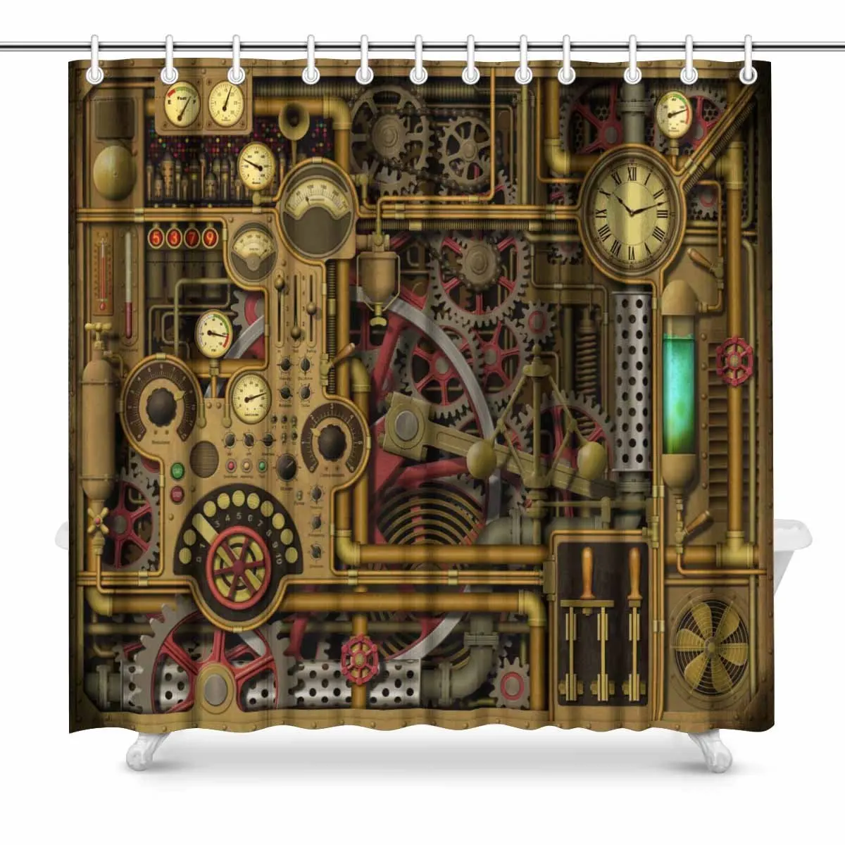 Aplysia Steampunk Background with Clocks Dials Gears and Cogs Pipes and Switches Art Bathroom Decor Shower Curtains
Aplysia Steampunk Background with Clocks Dials Gears and Cogs Pipes and Switches Art Bathroom Decor Shower Curtains