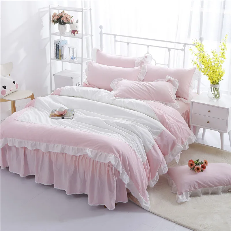 4-Pieces Princess style Luxury Bedding Set King Size Queen Size washed cotton Bed Set Duvet Cover ruffles Bed Skirt
4-Pieces Princess style Luxury Bedding Set King Size Queen Size washed cotton Bed Set Duvet Cover ruffles Bed Skirt