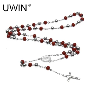 UWIN Men Religious Catholic Cross Jesus Pendant Charm Stainless Steel silver color Red Beads Rosary Necklace Chain Women Jewelry
UWIN Men Religious Catholic Cross Jesus Pendant Charm Stainless Steel silver color Red Beads Rosary Necklace Chain Women Jewelry