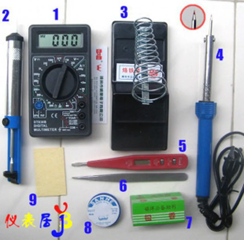 DHL Fedex 50pcs/lot Soldering Tool Kits Soldering Irons+DT830 multimeter+Desoldering + Rosin + Tin
DHL Fedex 50pcs/lot Soldering Tool Kits Soldering Irons+DT830 multimeter+Desoldering + Rosin + Tin