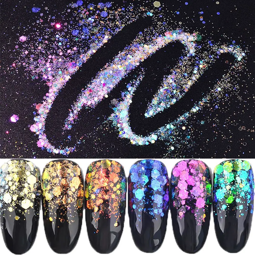 1 Box 6 Colors Aurora Nail Glitter Sequins Ultra-thin Mermaid Hexagon Flakes Slice Mixed Powders 3D Sparkling Nail Art Decors
1 Box 6 Colors Aurora Nail Glitter Sequins Ultra-thin Mermaid Hexagon Flakes Slice Mixed Powders 3D Sparkling Nail Art Decors