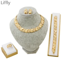 Liffly Bridal Dubai Gold Jewelry Sets Crystal Necklace Bracelet Nigerian Wedding Party Women Fashion Jewelry Set Liffly Bridal Dubai Gold Jewelry Sets Crystal Necklace Bracelet Nigerian Wedding Party Women Fashion Jewelry Set