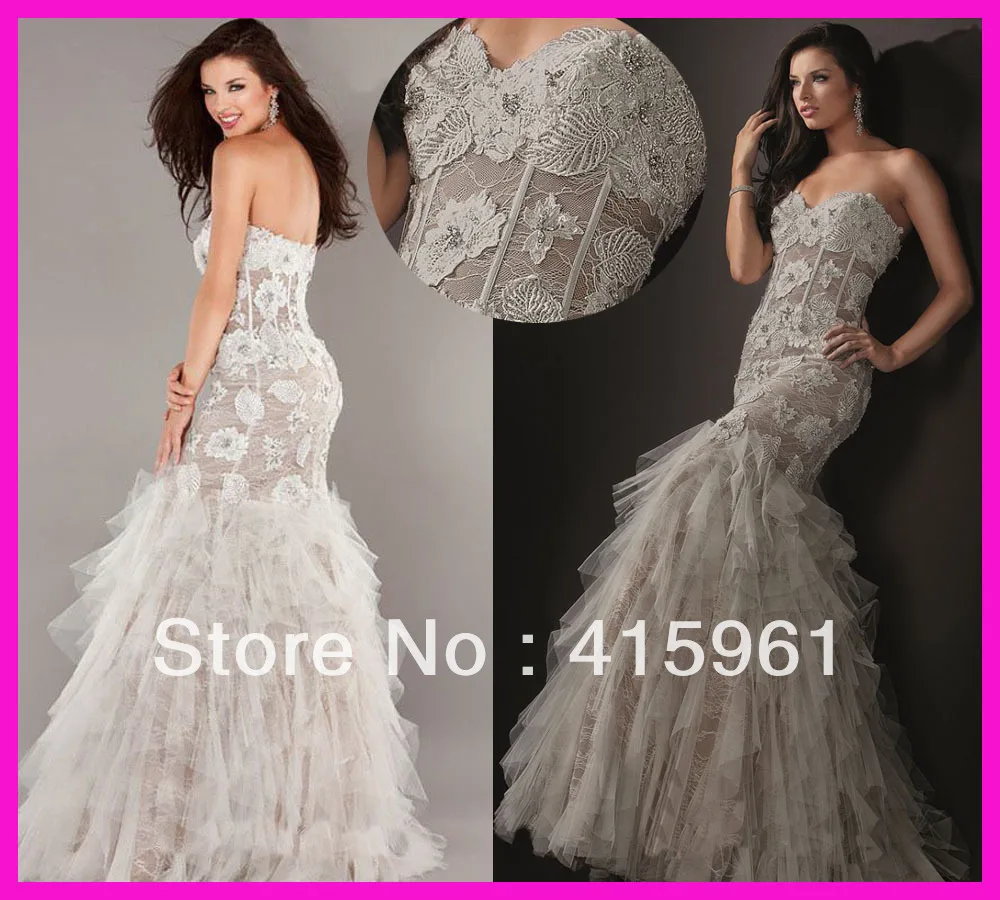 White Appliqued Lace Tulle Ruffles Mermaid Long Women Evening Dress Prom Gowns E3023
White Appliqued Lace Tulle Ruffles Mermaid Long Women Evening Dress Prom Gowns E3023